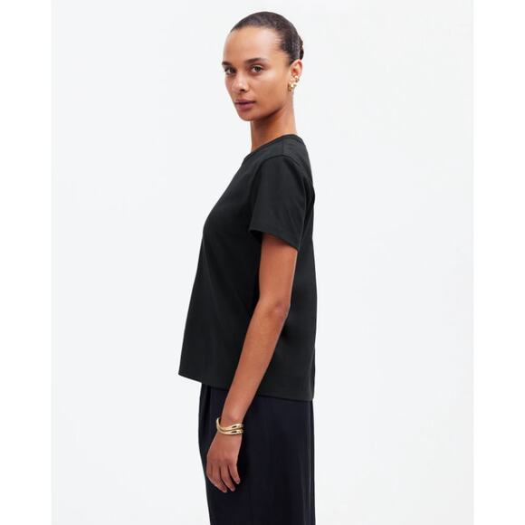 Madewell The Perfect Crewneck Tee WMNS L Black Cotton Short Sleeve Lightweight - Picture 2 of 8